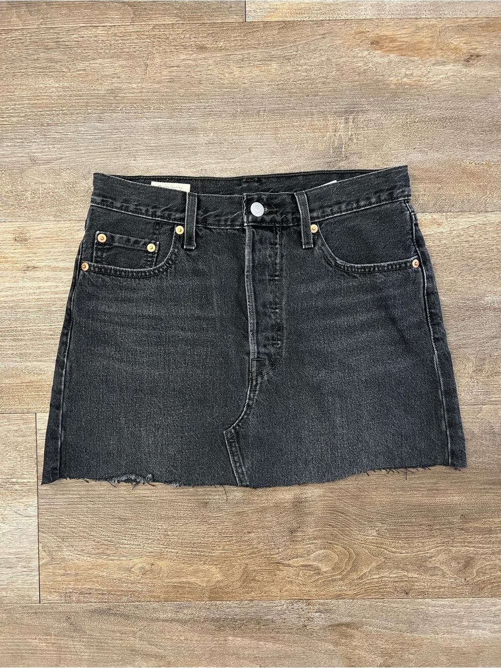Levi's Black Washed Denim Mini Skirt with Raw Edge